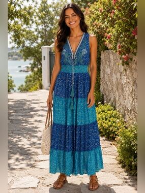 Chic Blue and Teal Maxi Dress